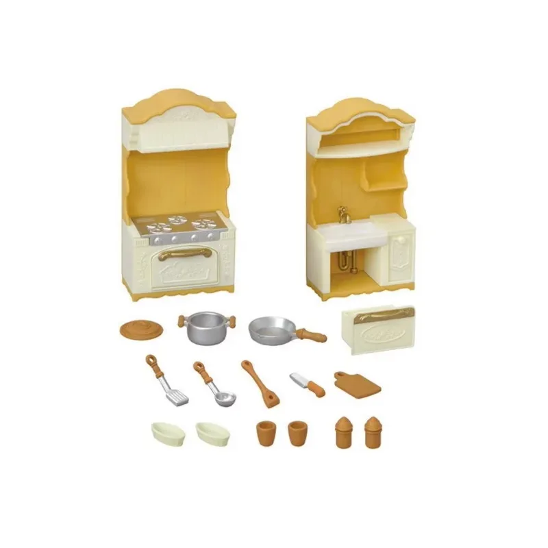 Sylvanian Families accesorios originales cocina estufa fregadero conjunto casa de bebé adornos de simulación niños y niñas juguetes para jugar a las casitas