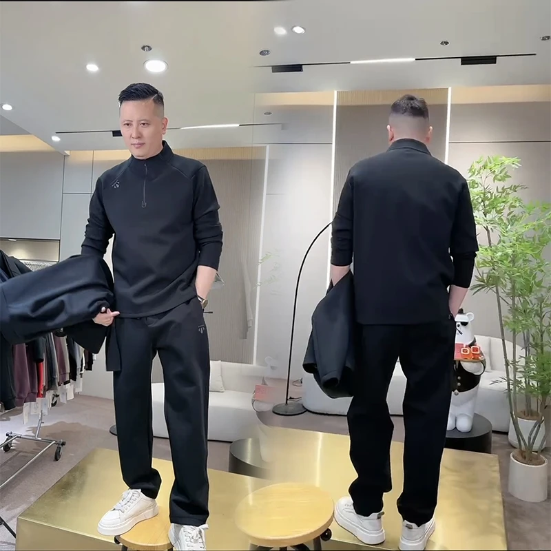 

Весна 2025: Мужской спортивный повседневный модный комплект из двух предметов с полумолнией, премиум-класса, в корейском стиле, трендовый, с длинными рукавами, хлопковые брюки