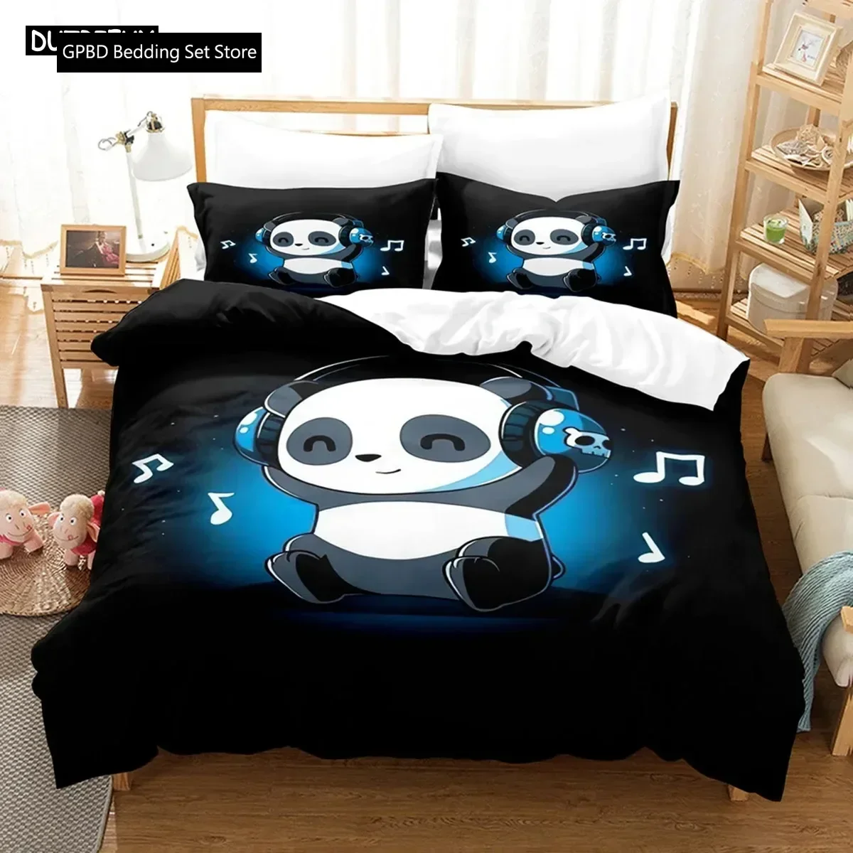 

Cartoon Chinese Panda Bedding Set Soft Microfiber Double Queen King Twin Size Duvet Cover Kids Girls Room Decor White Bed Linen