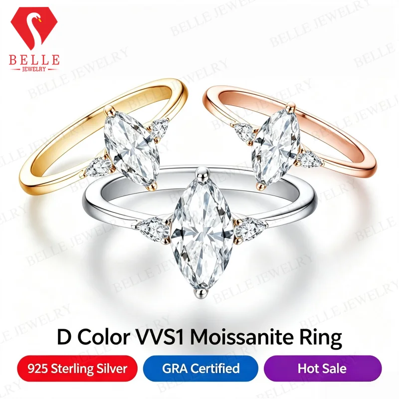 Moissanite Ring 925 Sterling Silver 1CT Marquise D GRA Fine Jewelry Factory Direct Perfect Gift Versatile Daily Wear Jewelry