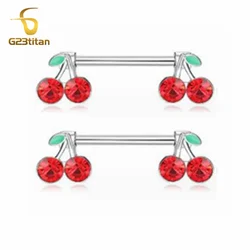 2pc 14G Titanium Nipple Barbell Sweet Red Crystal Cherry Shaped Breast Rings for Women Piercing Nipplr Jewelry Body Accessories