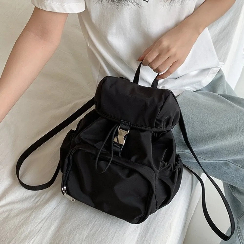 Casual Nylon Travel Backpack Waterproof Solid Color Student Schoolbag Lightweight Small College Daypack