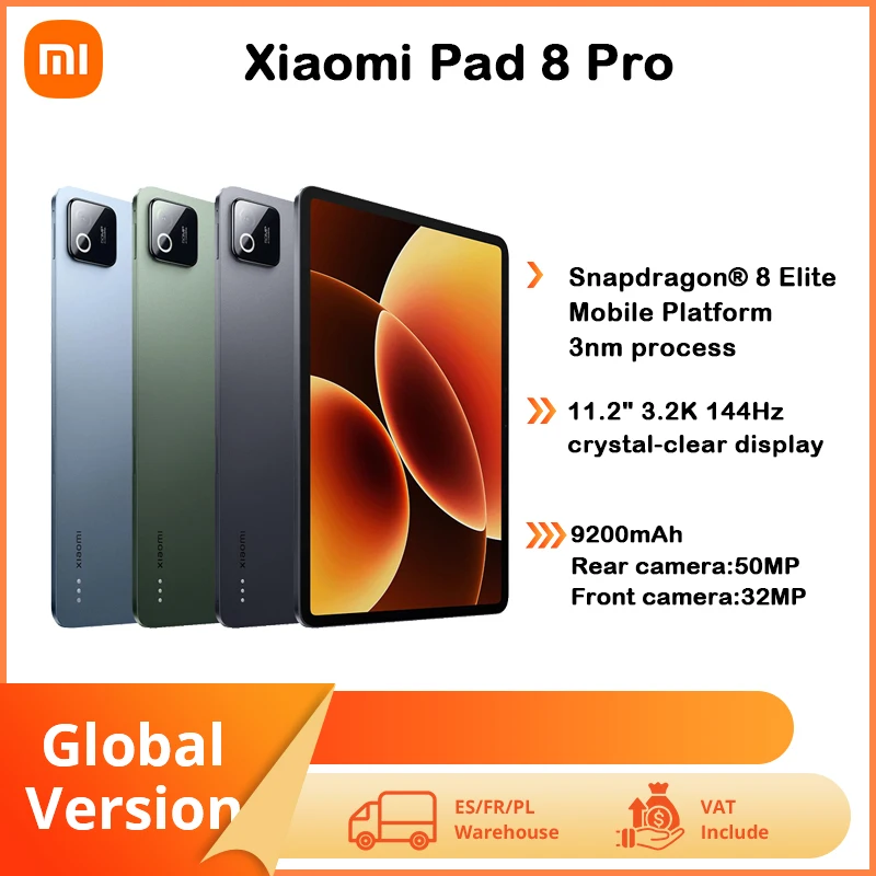 Tablet Xiaomi Pad 8 Pro 2025 con pantalla de 11.2 pulgadas y resolución 3.2K, procesador Snapdragon 8 Ultra Edition, Xiaomi HyperOS 3, 144Hz