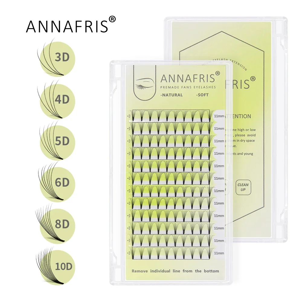 ANNAFRIS Premade Volume Fans Lash Extension 3D 4D 5D 6D 8D 10D Short Root Pre Made Individual   Eyelash Extension Faux Mink