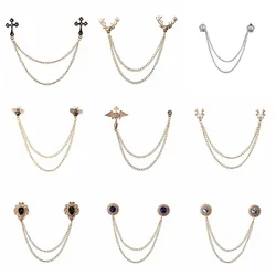 New Crystal Rhinestone Cross Brooches Pearl Crown Tassel Chain Collar Pins Suit Shirt Badge Wedding Party Jewelry Accessories
