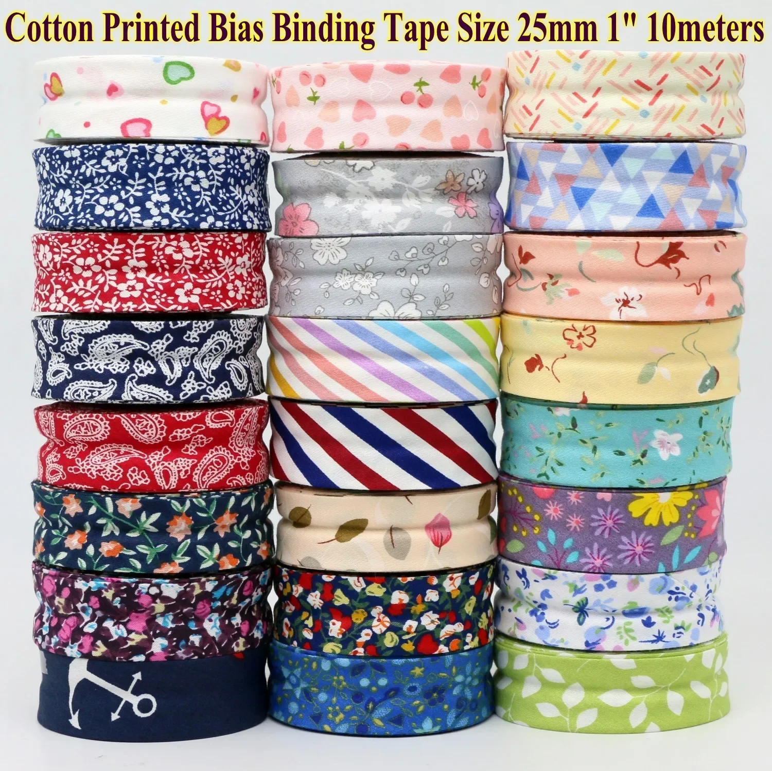 100% Cotton Bias Tape Dots,stripe,tartan Checked Scottish Printed Size: 25mm,1