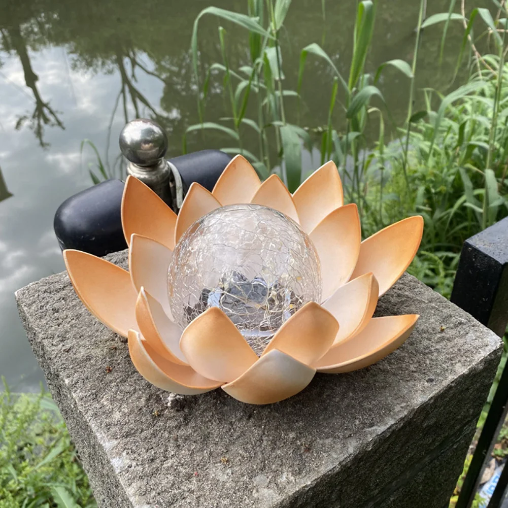 

Solar Powered Decorative Cracked Ball Lotus Light Waterproof Lotus Base Night Light Auto On Garden Art Decoration