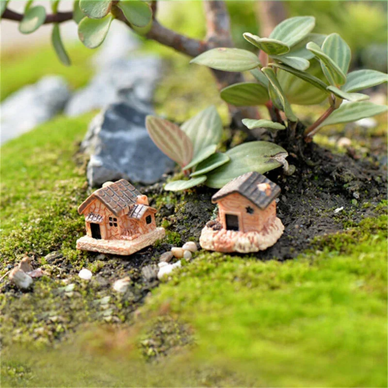 Micro Landscape Fairy Garden House Mini Craft Figurine Dollhouse Stone House Garden Ornament Miniature Home Decoration Resin