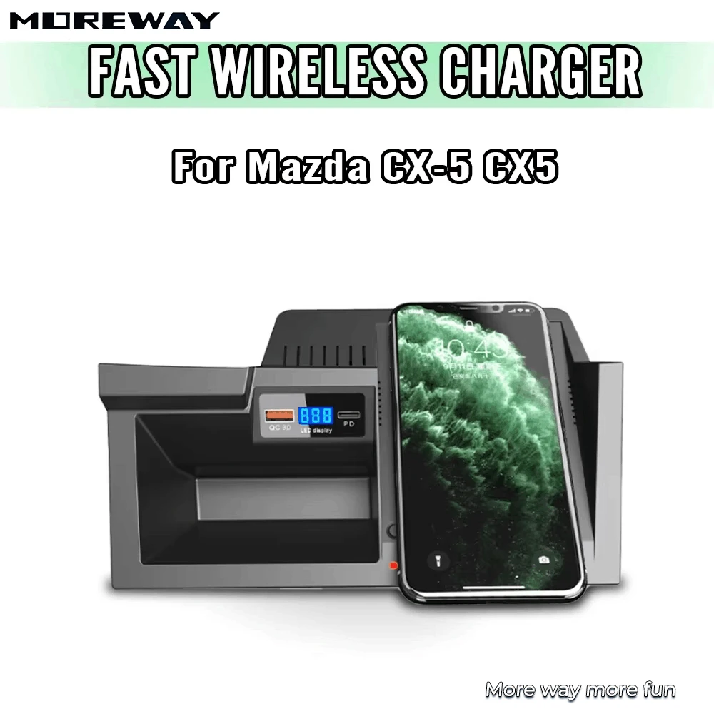 

Беспроводное зарядное устройство Moreway для Mazda CX-5 CX5 2014-2016, держатель для телефона, быстрая зарядка, автомобильные аксессуары, тюнинг салона