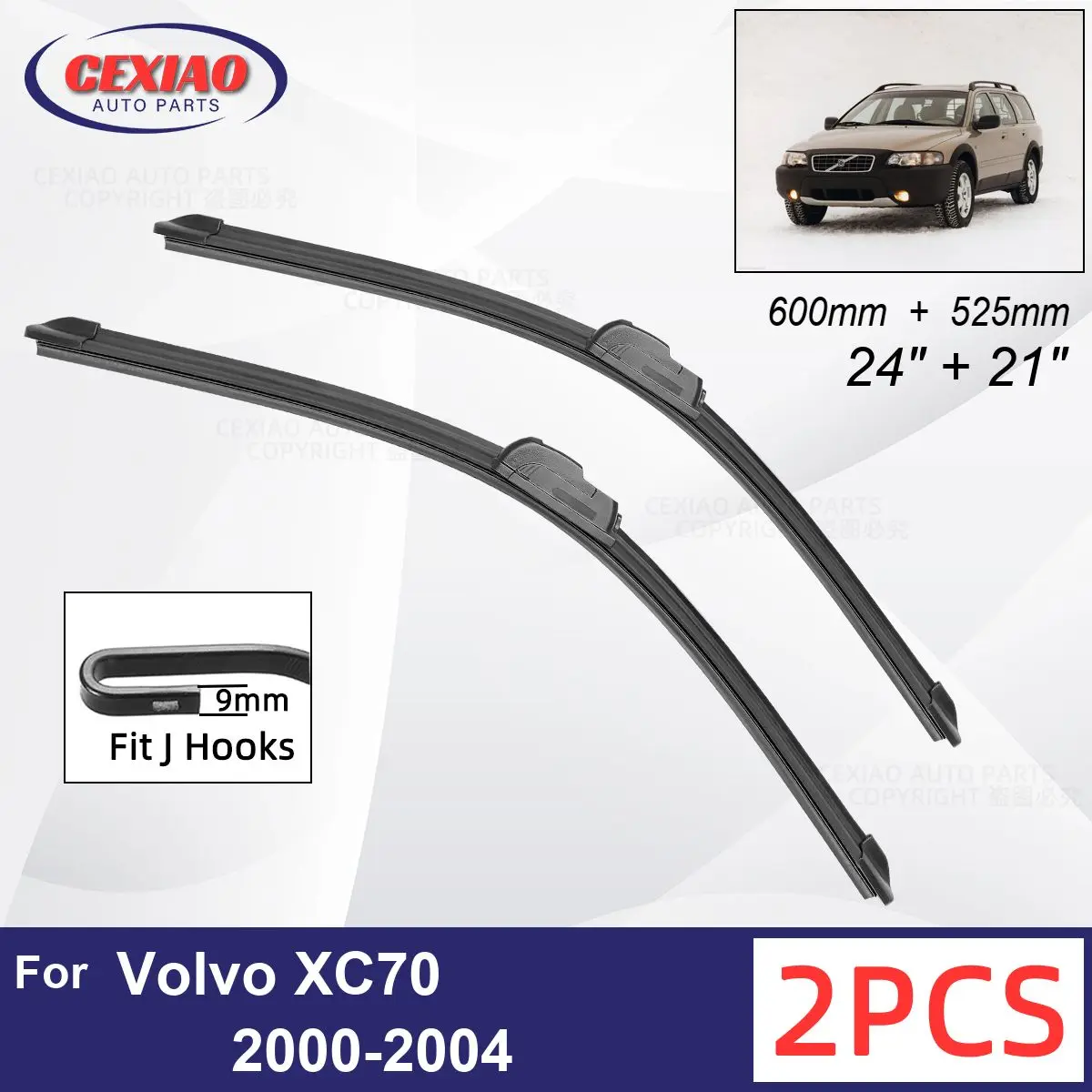 

Car Wiper For Volvo XC70 2000-2004 Front Wiper Blades Soft Rubber Windscreen Wipers Auto Windshield 24"+21" 600mm + 525mm