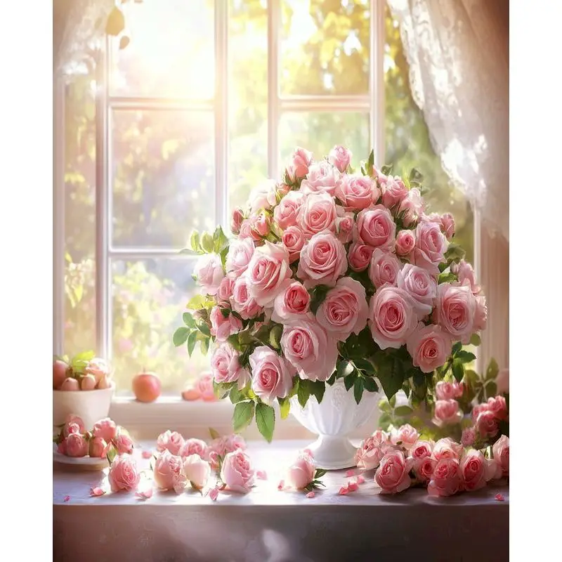 

GATYZTORY Oil Painting By Numbers Rose Flowers Kits Wall Art Pictures By Number For Adults Handpainted DIY Home Decoration
