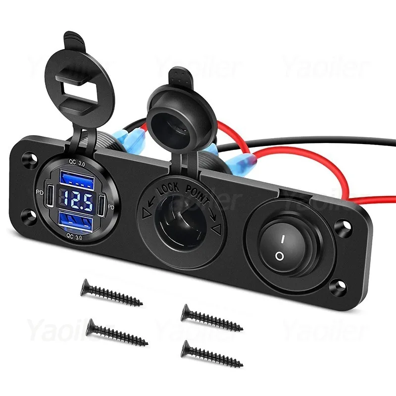 

NEW 12V 96W 3 in 1 Marine Switch Panel Waterproof USB Outlet Dual PD3.0 & 18W Dual USB Port with Voltmeter Rocker Toggle Switch