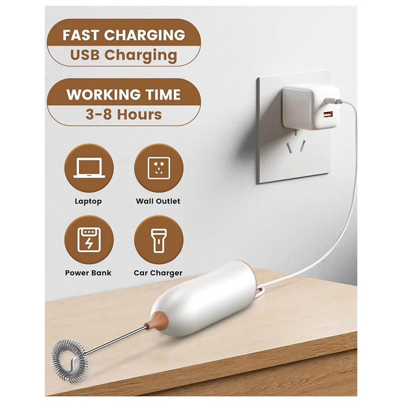 ABVI-Milk Frother قابل لإعادة الشحن، رغوة الحليب القابلة لإعادة الشحن، رغوة القهوة القوية المحمولة للقهوة لاتيه والكابتشينو