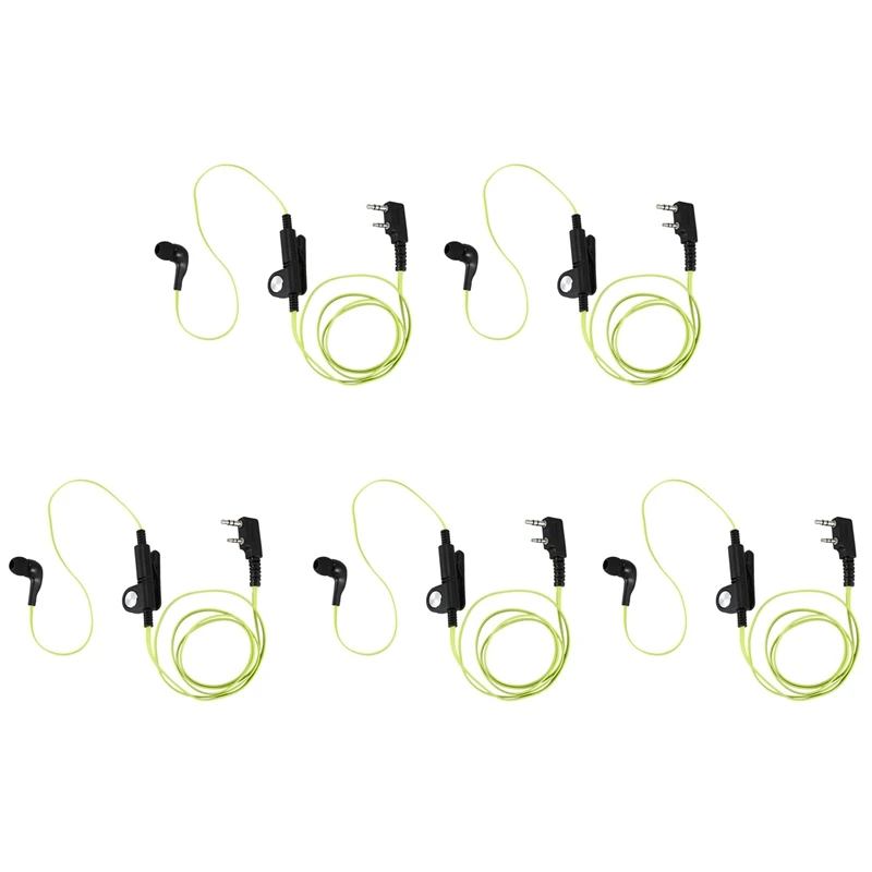 Hot Sale5x 2 Pin Noodle Style Earbud Headphone K Plug Earpiece Headset For Baofeng Uv5r Bf-888S Uv5r Radio Green Wire