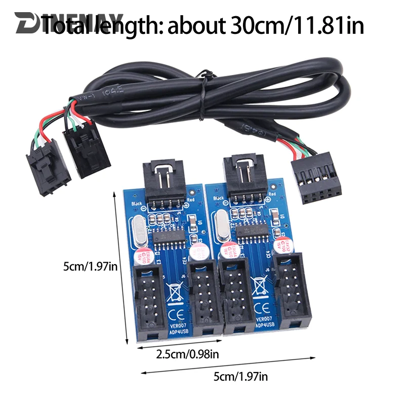 USB2.0 Multiplier USB 9 Pin Interface Header Wiring Motherboard Extension Splitter 1 To 2/4 Cable Desktop Connector Adapter Port