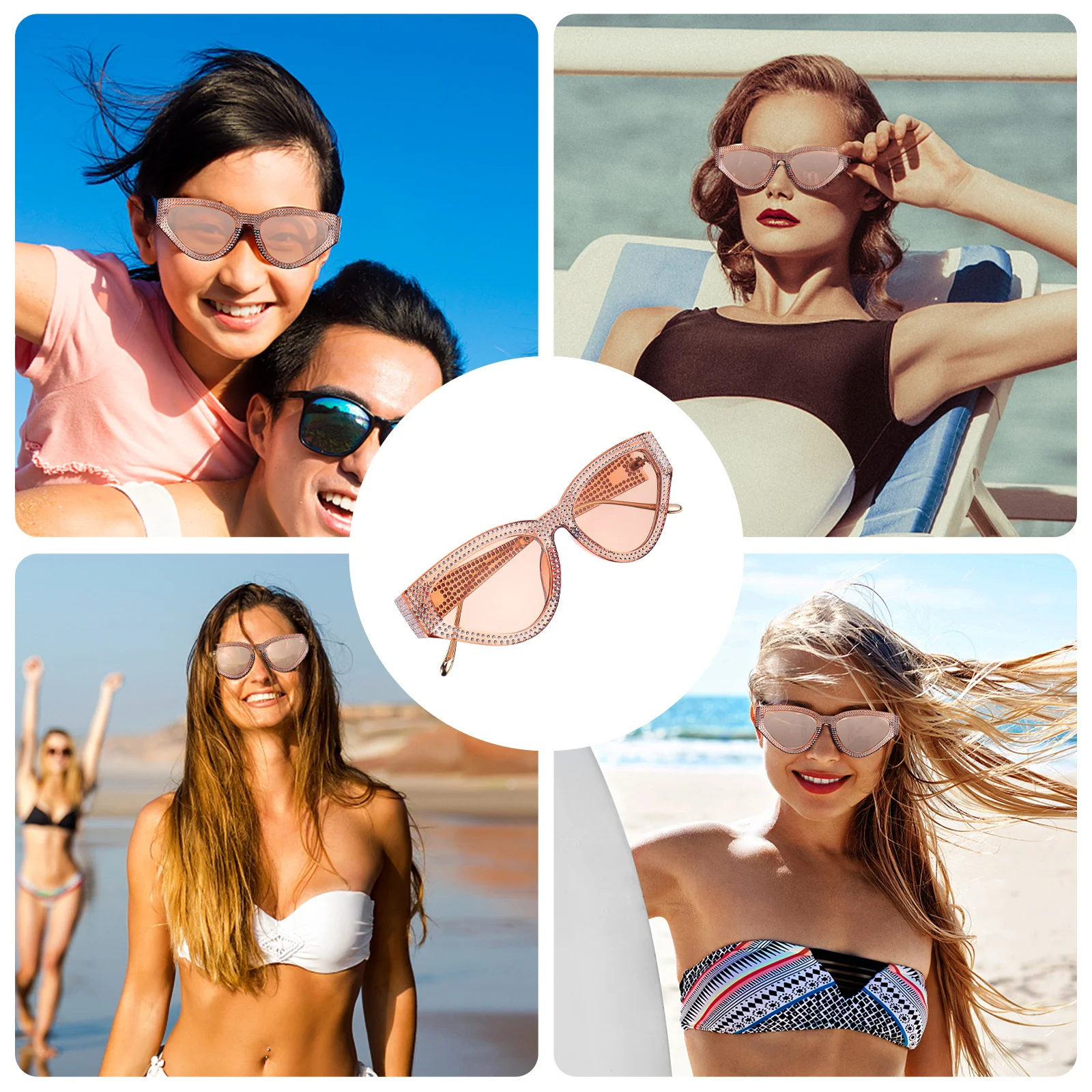 

1Pair Metal Frame Sunglasses Women Uv Protection Rhinestone Triangle Shiny Fashion Eyewear Party Beach Stylish Eyeglasses