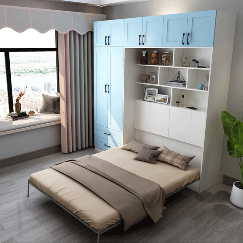 

Fold-out Space Saving Wall Murphy Bed Invisible Hidden Beds With Book Cabinet Wardrobe Closet Storage Cabinet