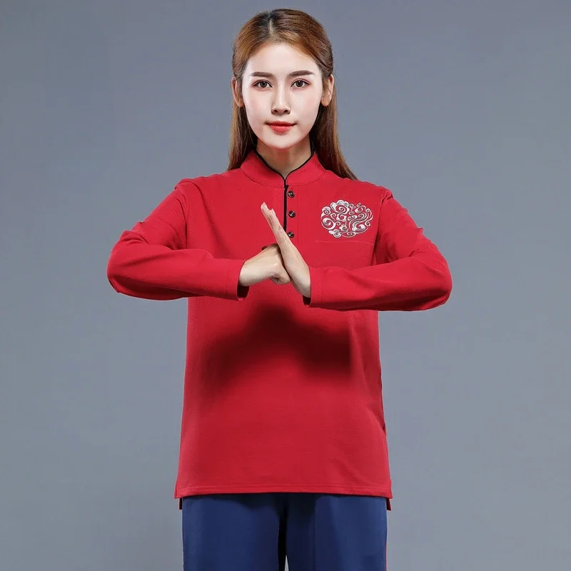 Tai Chi suit women's and men's T-shirt, martial arts culture shirt, cotton short sleeved pants, practicing pants, embroidered