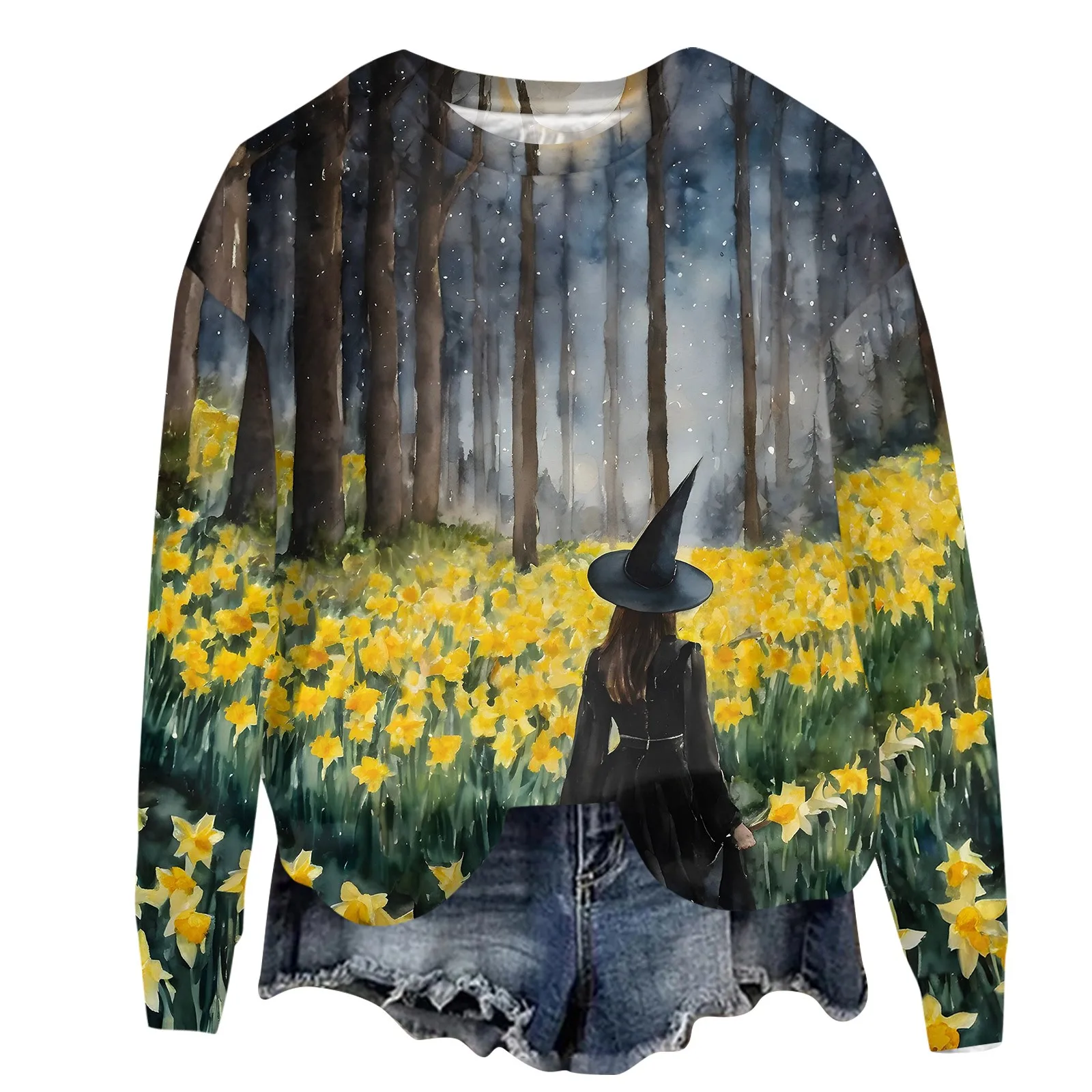 

Women's Halloween Printed Round Neck Long Sleeved Loose Fitting Long Sleeved Casual Top Spring And Fall New Chic Daily Hoodies