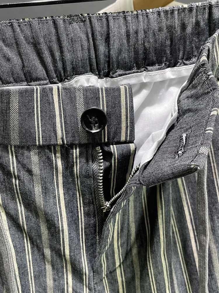 Pantaloni casual a righe di fascia alta alla moda Pantaloni larghi dritti sottili estivi Dstring Harlan giapponese Sle a nove pezzi