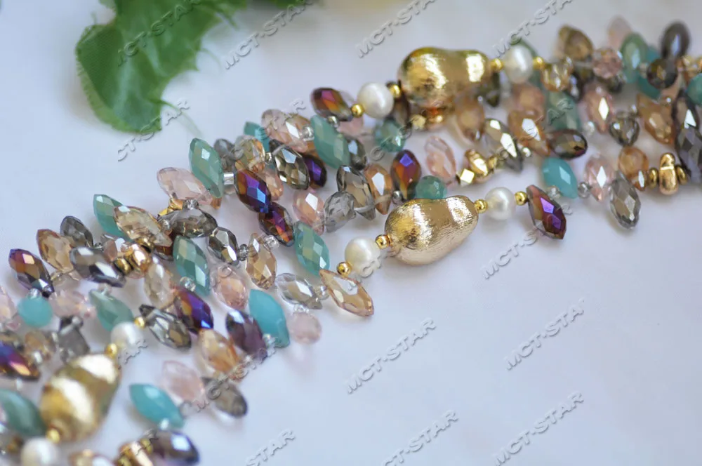 Z12796 4Row Macarons Color Crystal Brushed Bead White Pearl Necklace Jewelry