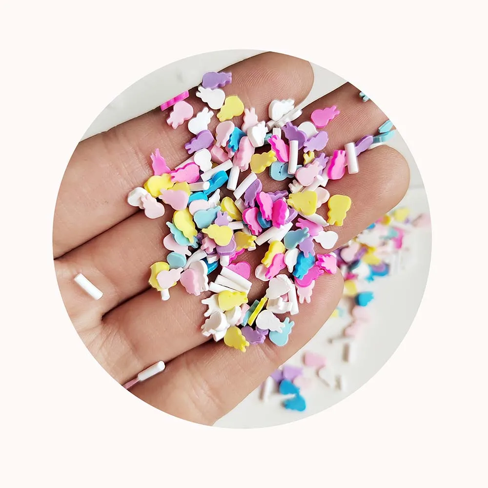 Easter Rabbit Clay Slices With White Long Cut Sprinkles for Diy Crafts Tumbler Accessories