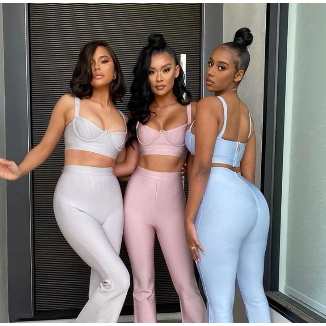 

Fashionable Sexy Low Cut Bustier Micro Flared Pants Set Women's Nightclub Style Long Pants Ensemble Other Material 100%