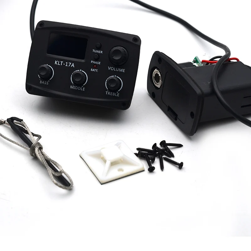 KLT-17A para guitarra acústica, ecualizador EQ de 3 bandas con sintonizador, 70x48mm