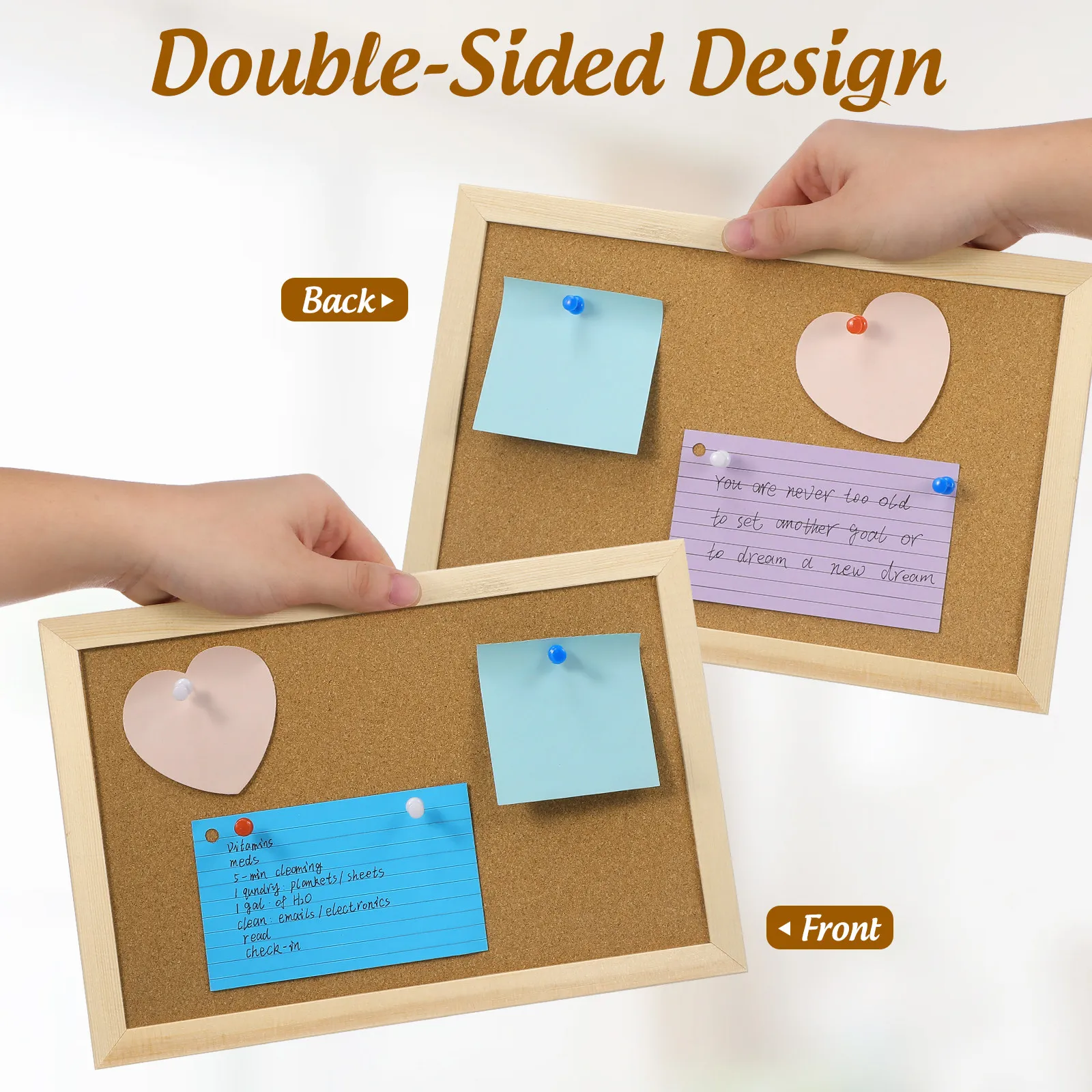 Cork Memo Board Framed with Stand Corkboard for Wall Hanging Double Sided Bulletin