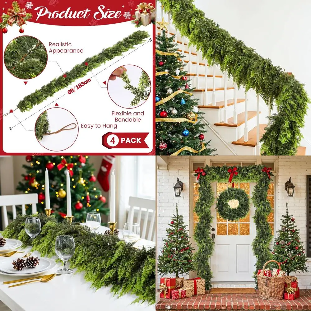 

Набор из 4 зимних кедровых гирлянд премиум-класса на 6 футов для рождественского декора: идеально подходит для использования в помещении и на открытом воздухе.