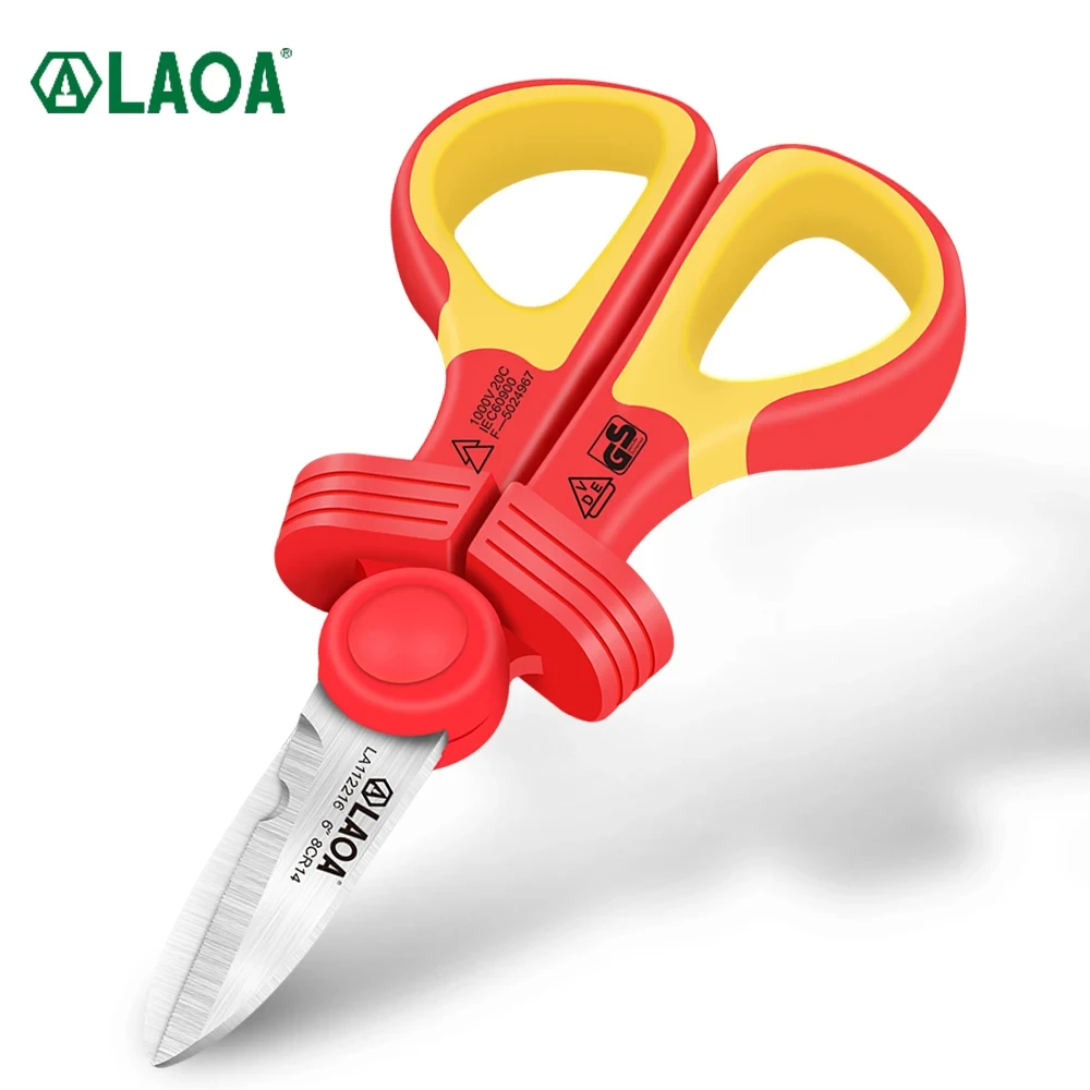 LAOA VDE Electrician Scissors 1000V Isolated Cable Cutter Wire Curved Shears Crimping Tools