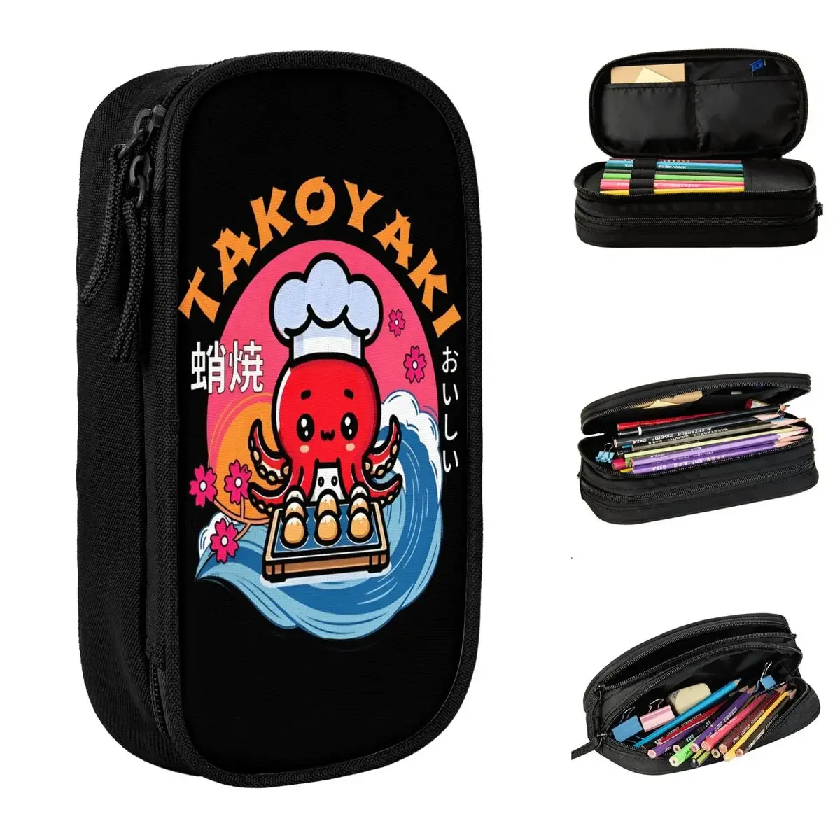 

Takoyaki Osaka Dotonbori Drunken Octopus Pencil Cases Pen Box Bags Girls Boys Big Capacity School Supplies Cosmetic Pencilcases