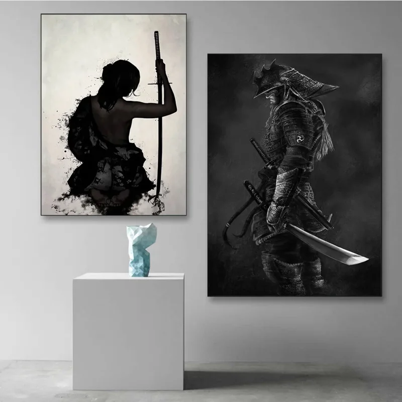 Japanese Anime Aesthetic Wall Painting, Retro Samurai High-definition Oil Painting Canvas Poster, Home Bedroom Decoration Gift