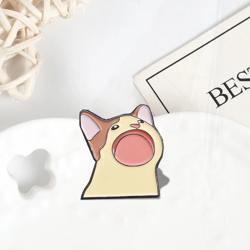 Open Mouth Pines Lapel Badges Cute Cartoon Jewelry Gift for Kids Friends Cat Meme Enamel  Brooch Custom Funny Animal Kitten