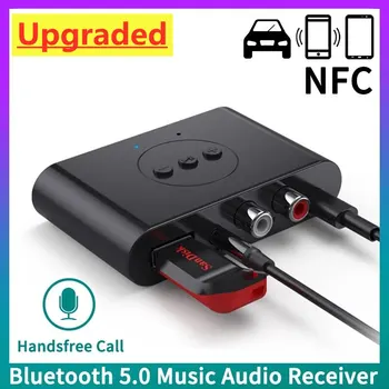 블루투스 5.0 오디오 리시버 NFC U 디스크, 3.5mm AUX RCA USB 스테레오 음악 무선 어댑터, 마이크 포함, 자동차 키트 스피커 앰프용