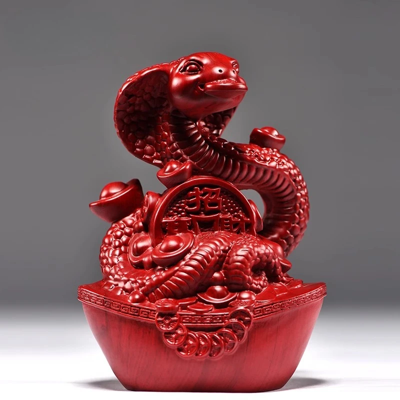 

Solid Wood Zodiac Safflower Pear Wood Carving Snake Ornaments Home Living Room Decoration Redwood Crafts Gift