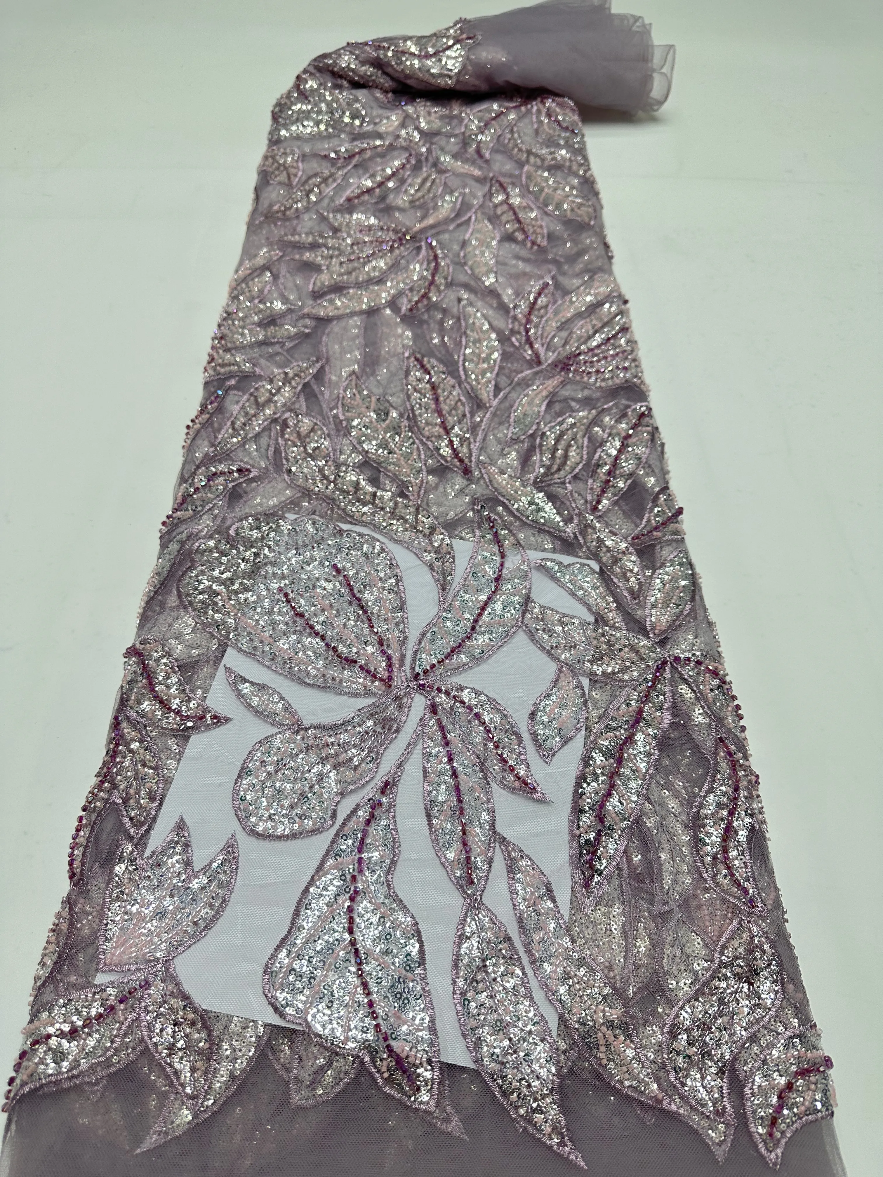 African Sequins Lace Fabric 2026 High Quality Lace Nigerian French Tulle Beaded Lace Fabrics For Sewing Wedding Party Dresses