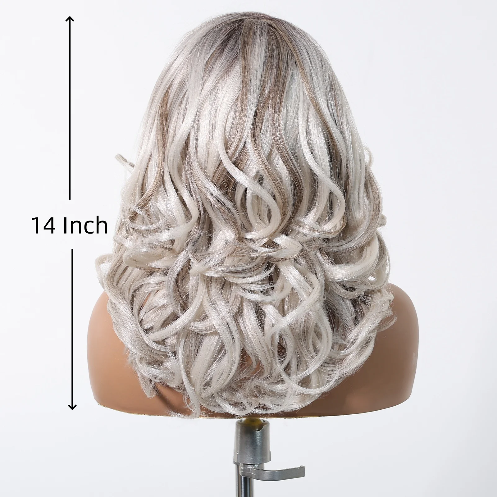 Gray White Highlight Synthetic Wigs 13*6 Transparent Swiss Lace Frontal Wigs Body Wave Long Curly Wigs for Women Elder Mommy Wig