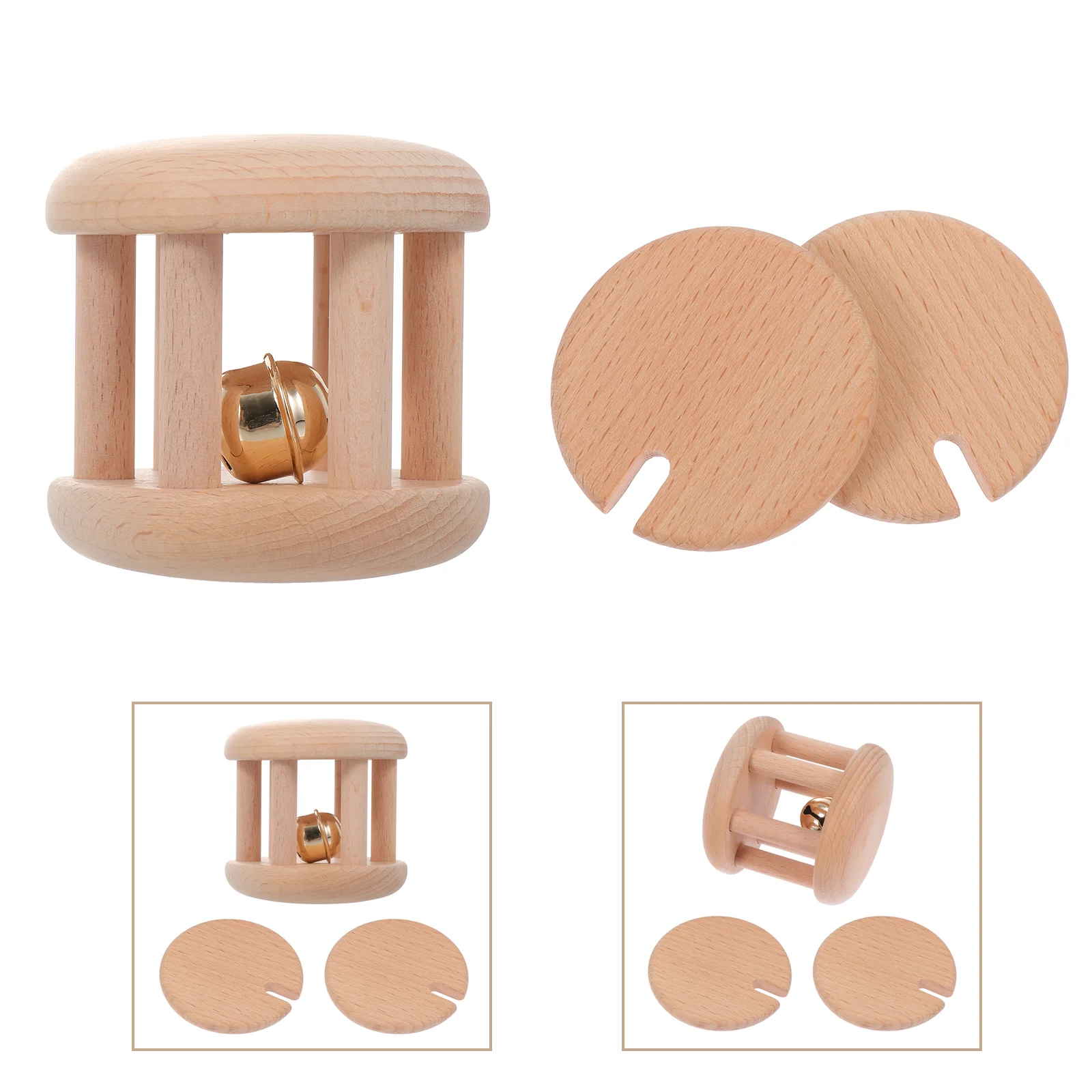 

2 Pcs Preschool Toys Wooden Infant Teether Grinding Kids Baby Rattles Products Soothing Sensory Training Sports Grabbing