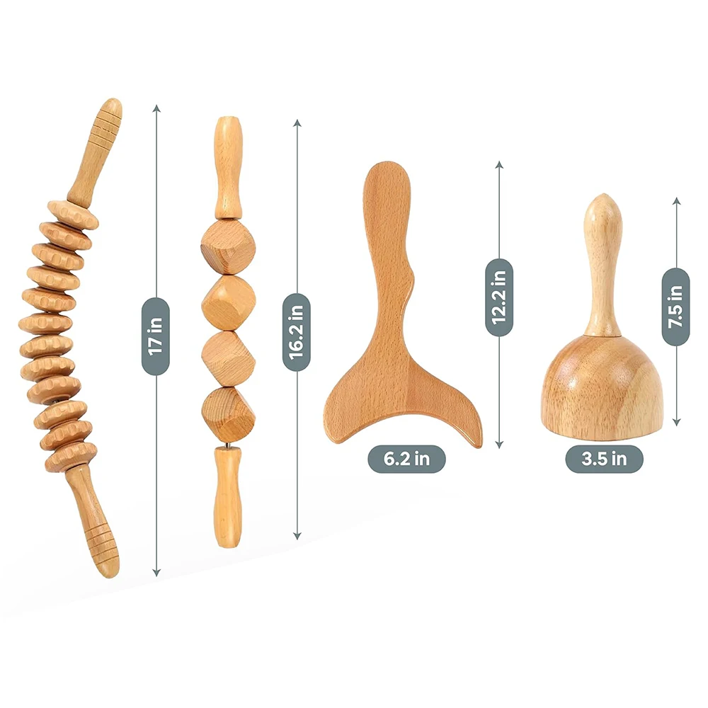 Wooden Therapy Massage Sets Pain Relief Anti Cellulite Body Slimmling Gua Sha Back Massager Maderoterapia Corporal