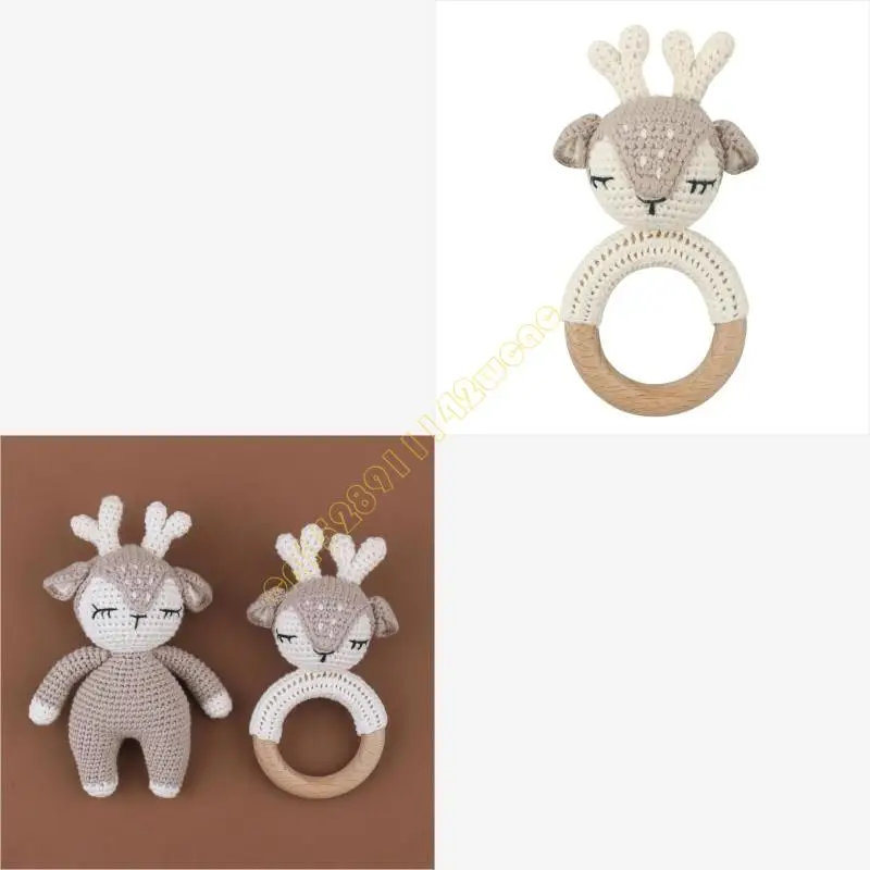 

Crochet Animal Baby Rattle Handhold Teething Toy Teething Relief Knitted Deer Dolls for Infant Baby Sleep Toy DXAD