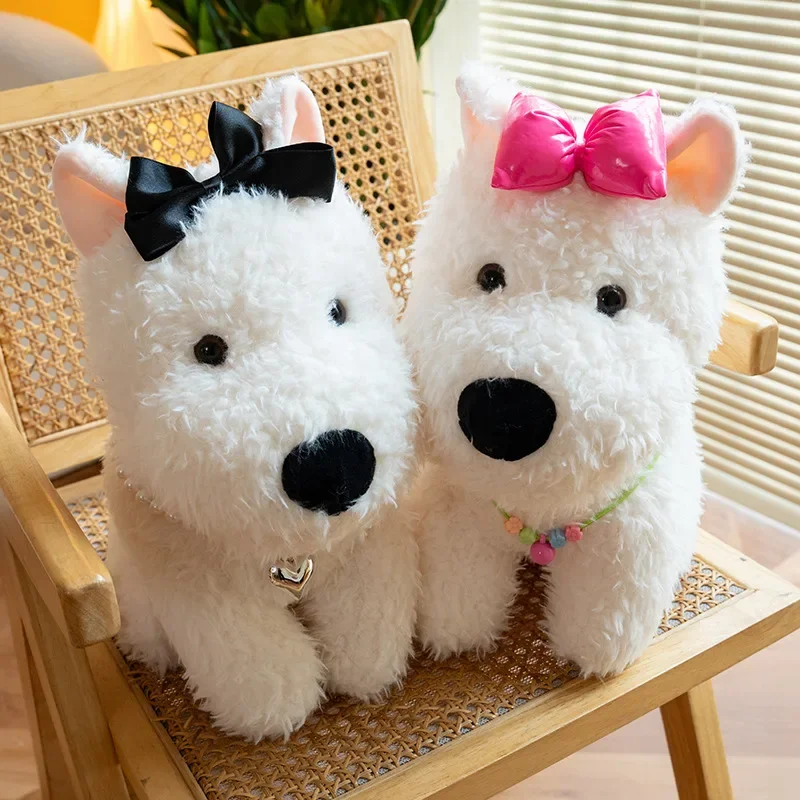 Kawaii Adorable Fluffy Hair White Dog Plush Toys Stuffed Lifelike Doggie Doll Baby Appease Toys Kids Gifts