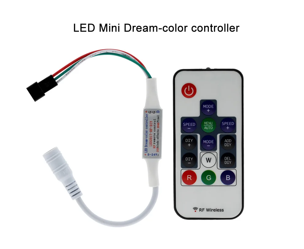 1pc DC 5-24V Mini 14 Key RF Remote Controller for WS2811 WS2812B Dream Color LED Strip Light