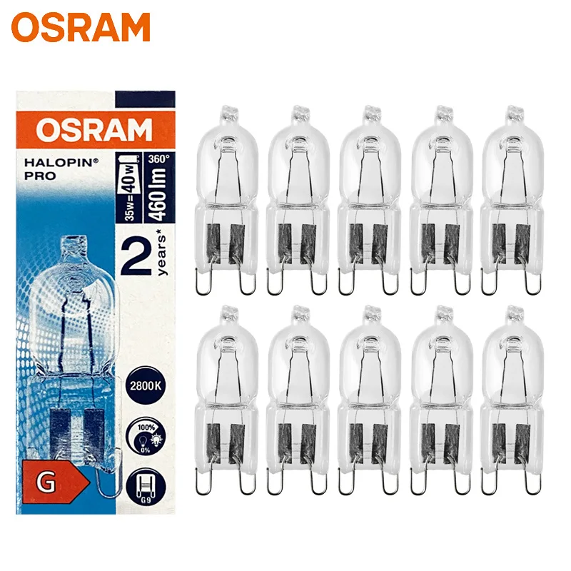 OSRAM 10pcs G9 66733 HALOPIN PRO Halogen Lamp 2800K Warm Yellow Dim 35W 220‑240V Decorative Pin Bulb Table Desk Wall Crystal Lig
