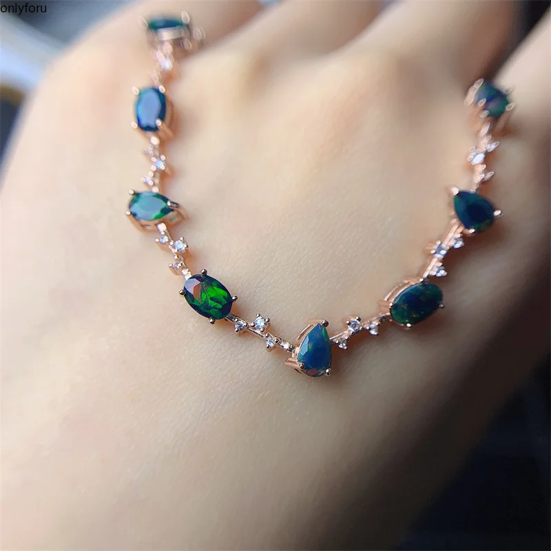 

New Natural Opal Bracelet, 925 Silver Inlaid Natural Opal Women's Bracelet, High-end Luxury Atmosphere