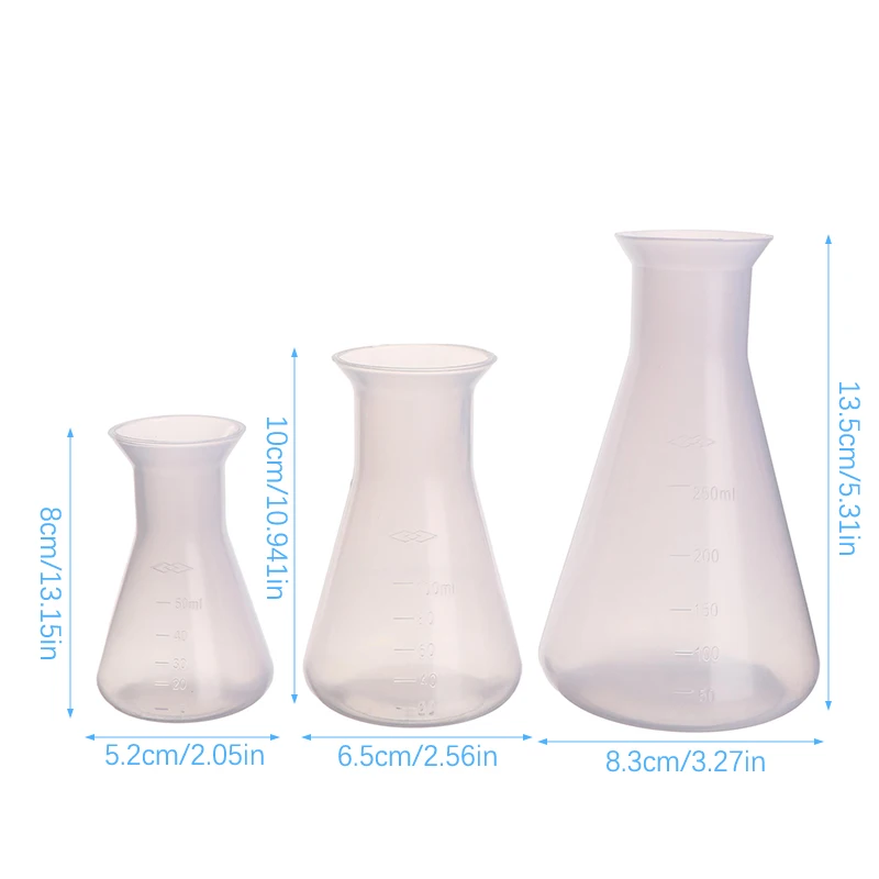 Flcopropriété Erlenmeyer en Plastique à Col Étroit, Conique, Triangle, Analyse de Laboratoire de Chimie, 50/100/250ml, 1 Pièce