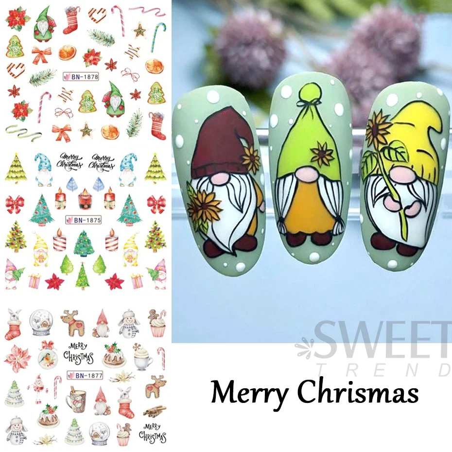 12pcs Christmas Crystal Ball Nail Sticker Winter Cartoon Nail Decal Letter Pine Leaf Snowflake Slider Decoration Watermarks JIBN