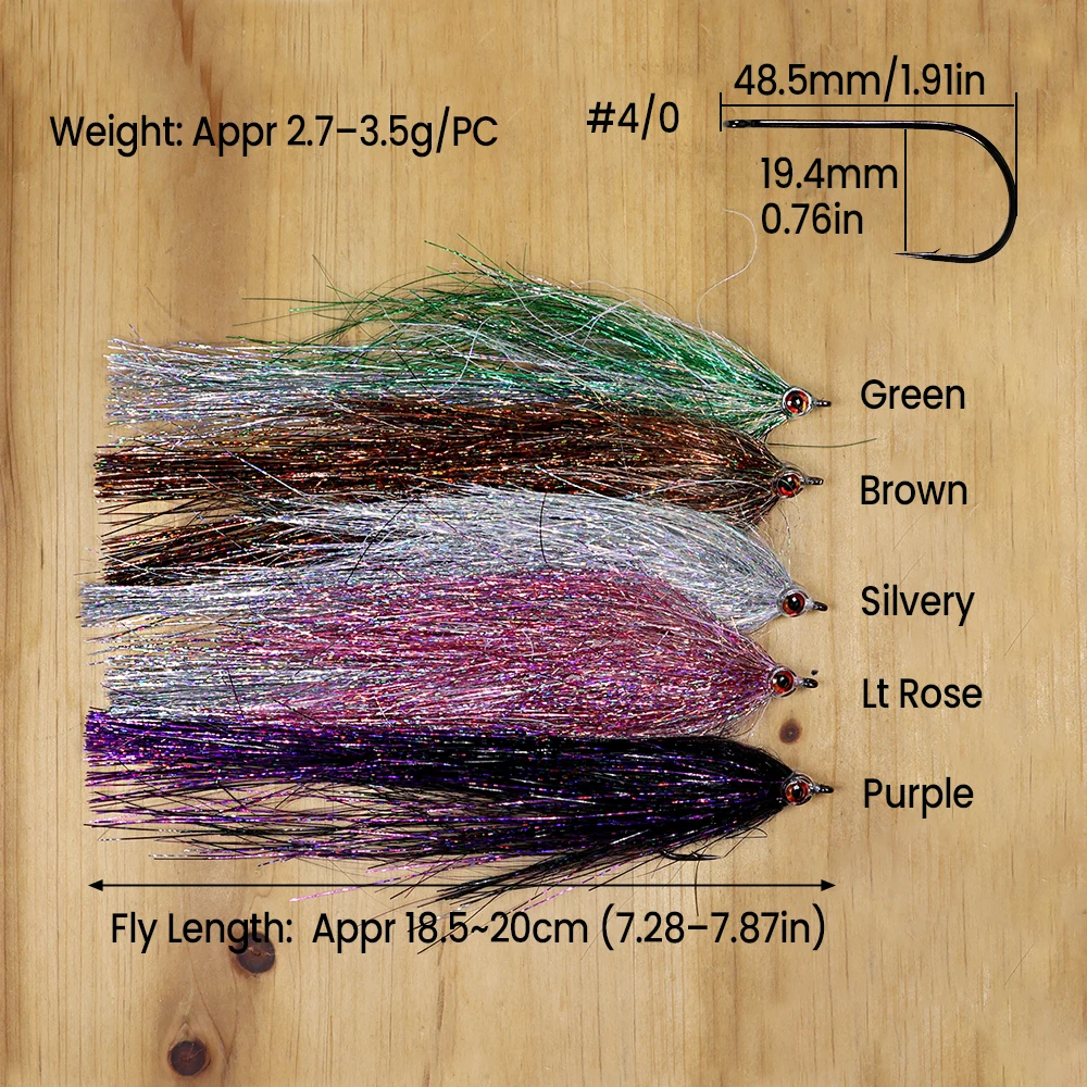 ICERIO #4/0 Holographic Flash Tinsel Big Baitfish Streamer, 3D Eye, Fish Mask Head for Pike, Musky, Trout, Bass, Saltwater