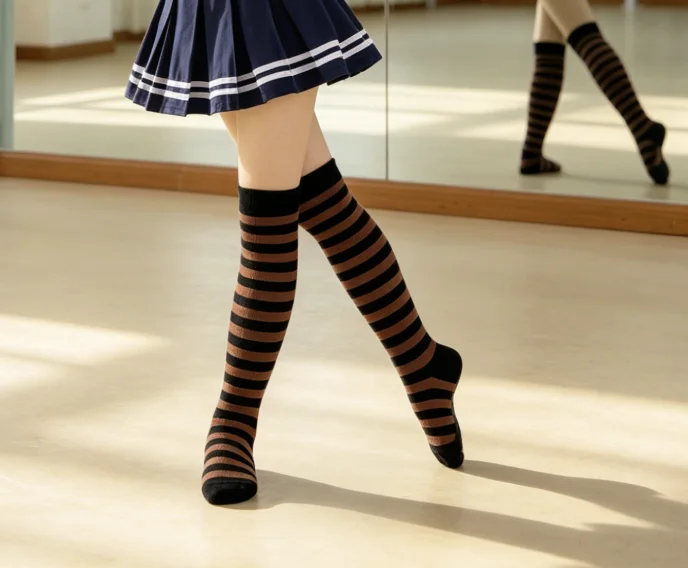 Children Party Dance Cartoon Rainbow Style Socks Arm Oversleeve Gloves Set Multiple colors Knee High Knit Stripe Long Stockings