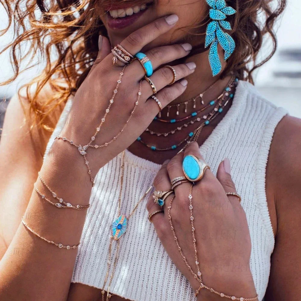 Missvikki كامل مكعب الزركون أقراط pendientes mujer مودا هدية دبي العصرية الأزرق حجر قلادة القرط للنساء اكسسوارات